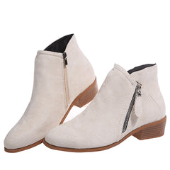 Women's Stacked Heel Ankle Boots Side Zipper Pointed Toe Solid Short Boots