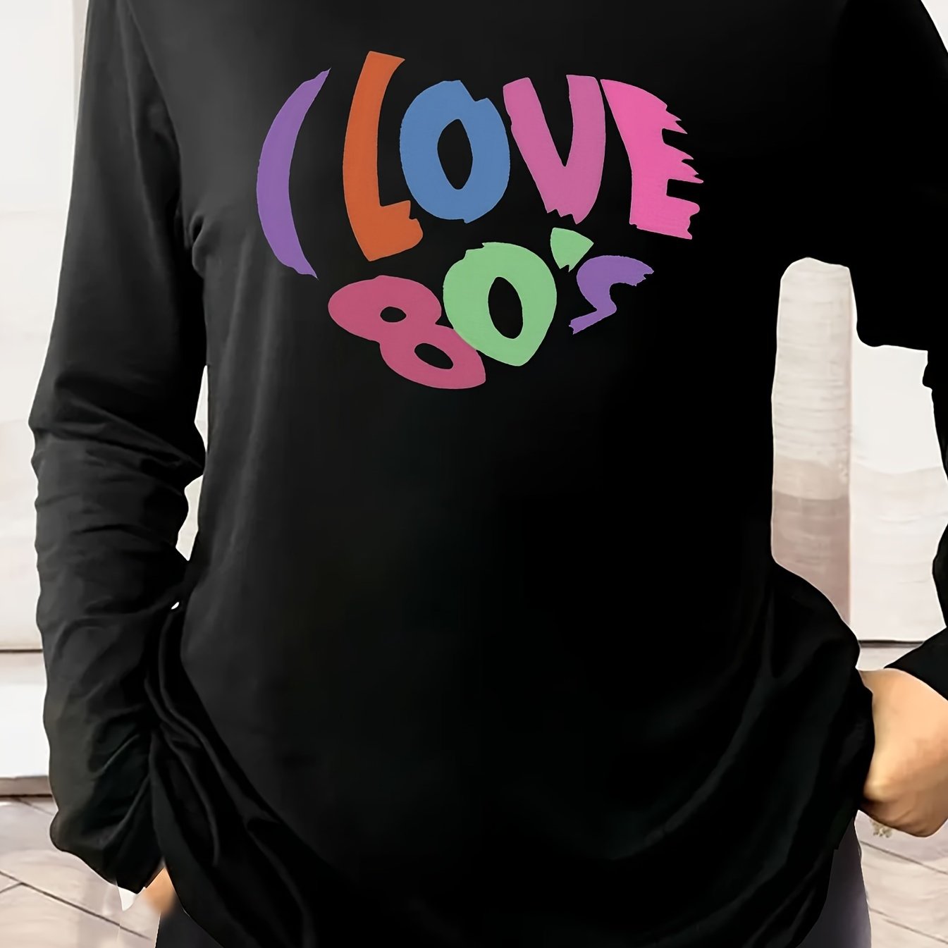Slogan Print Long Sleeve Round Neck Pajama Top
