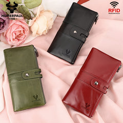 HUMERPAUL RFID Blocking Wallet Leather Double Fold Clutch Green Red