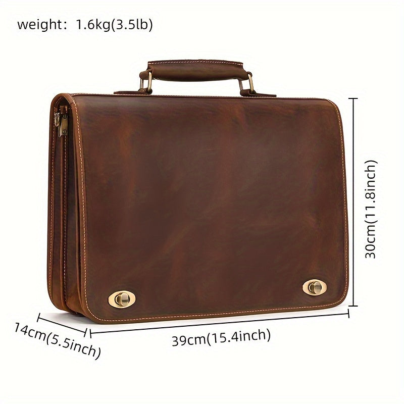 Retro Leather Business Men's Bag Crazy Horse Leather Tote Shoulder Bag