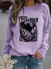 Eagle Print Sweatshirt Crew Neck Women's Clothing