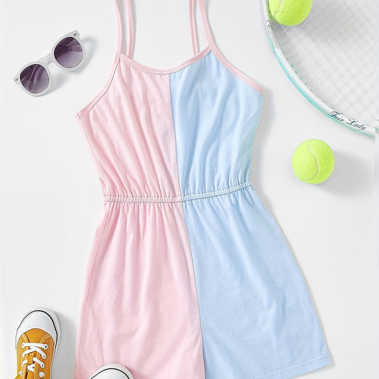 Toddler Girls Retro Block Jumpsuit Kids Cami Romper