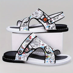Men's Graphic Print Non Slip Sandals Quick Drying Comfy Slides