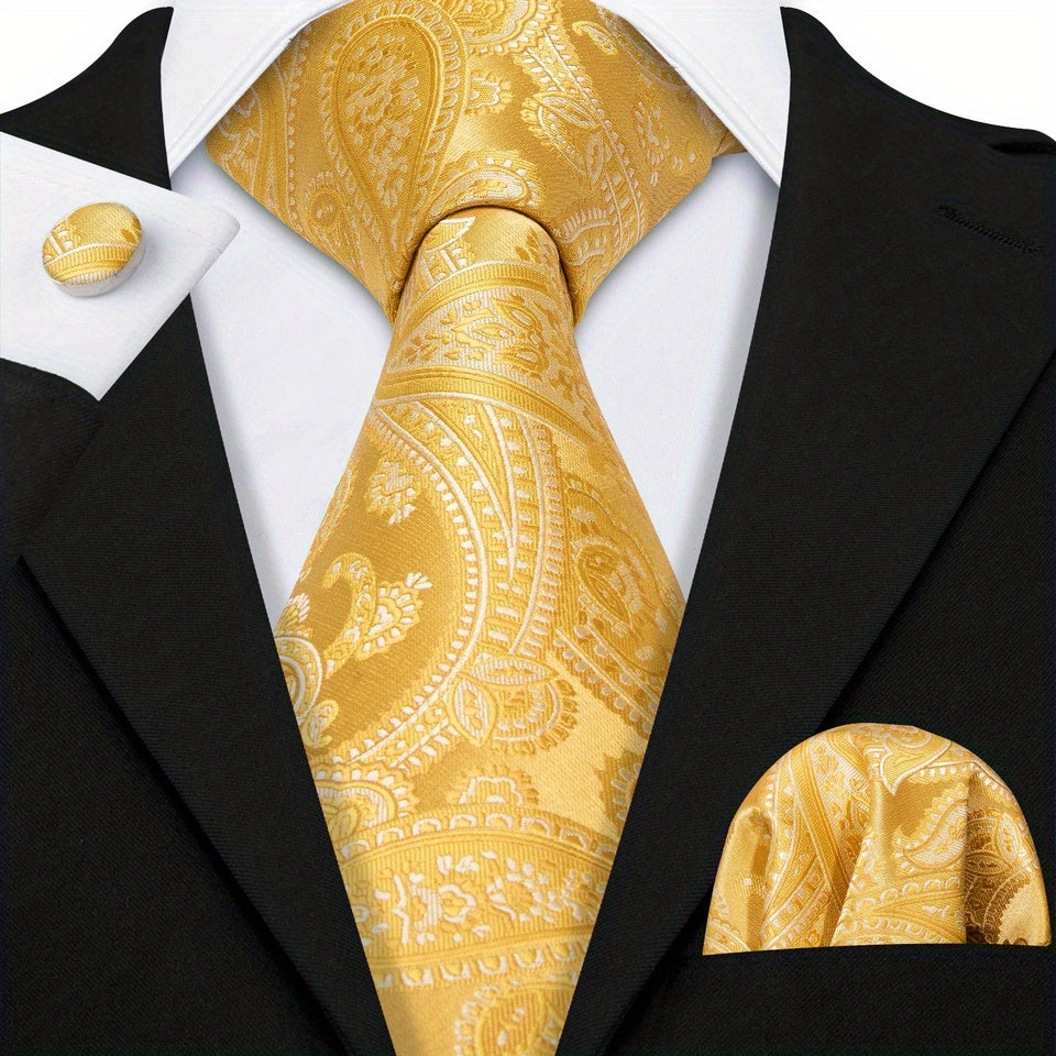 Men's Jacquard Tie & Hankerchief & Cufflinks Set