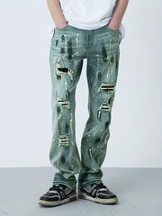 Vintage Street Style Ripped Jeans Loose Fit Straight Leg Pants