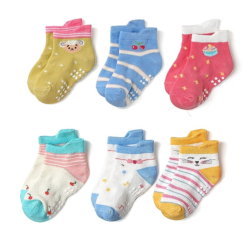 12pairs Kids Anti-skid Socks Cartoon Animal Pattern Toddlers Ankle Socks