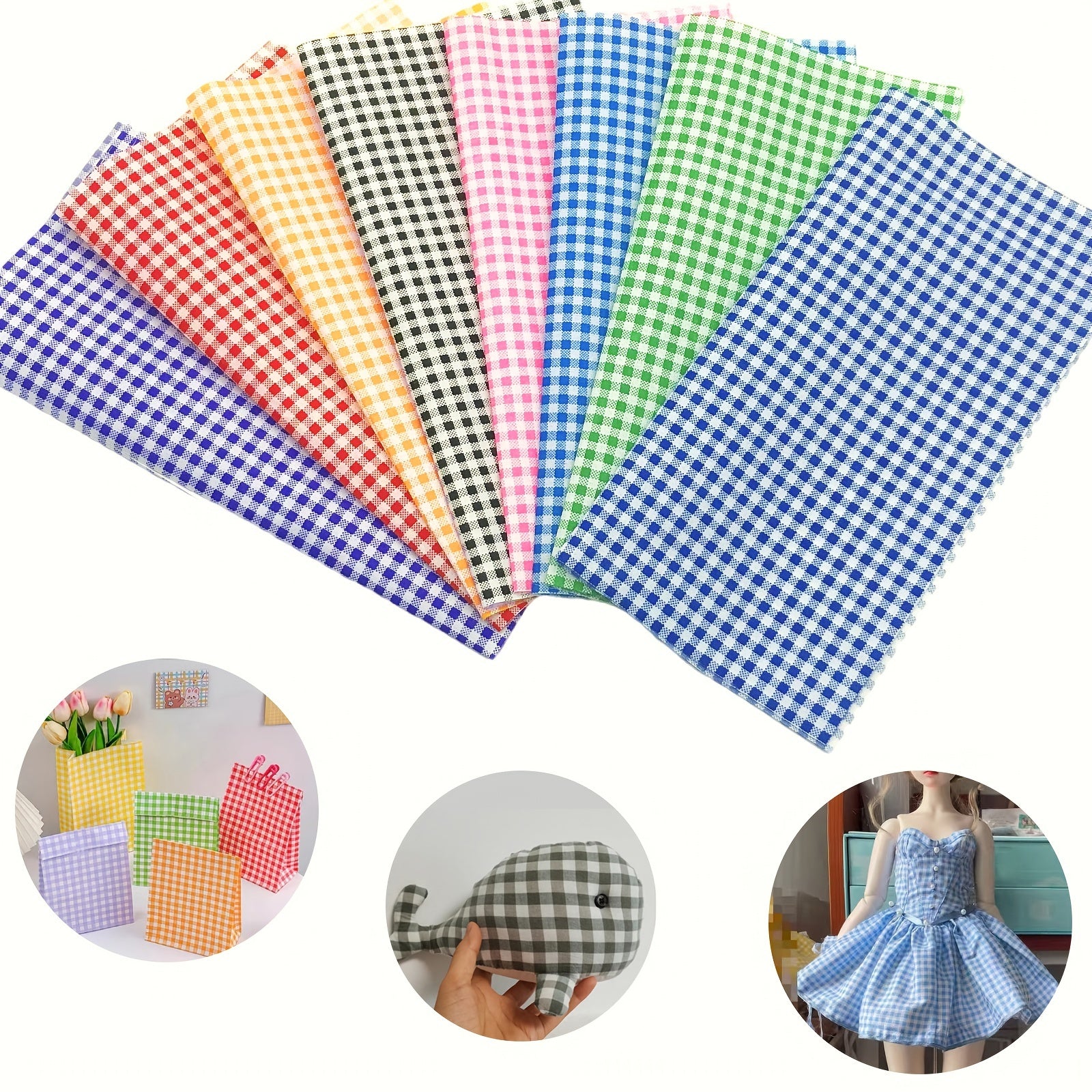 8pcs 24 Colorful Plaid Fabric Squares Pre Cut DIY Handicraft Sewing Apparel Craf