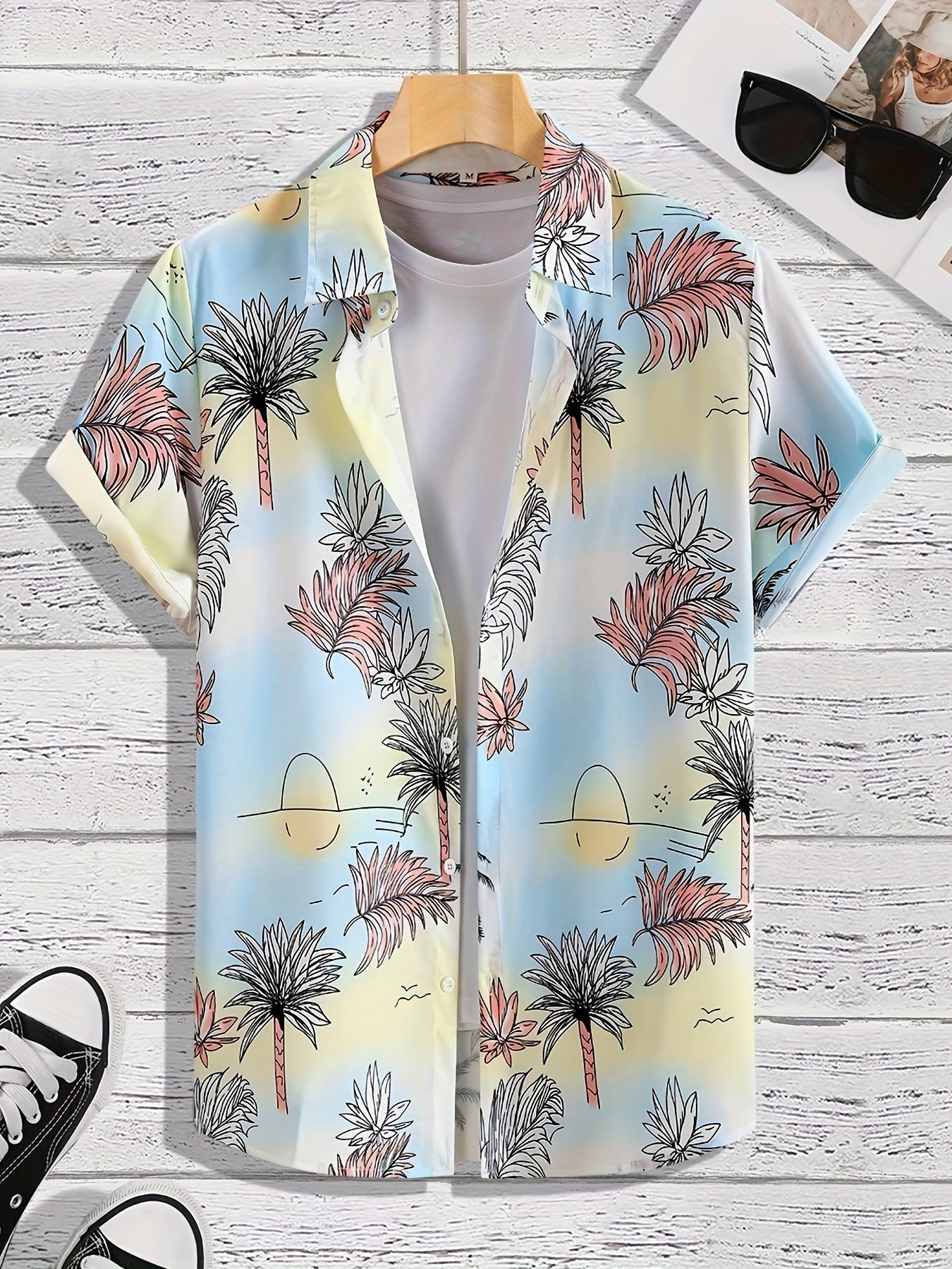 Colorful Beach Pattern Hawaiian Shirt for Summer Vacation