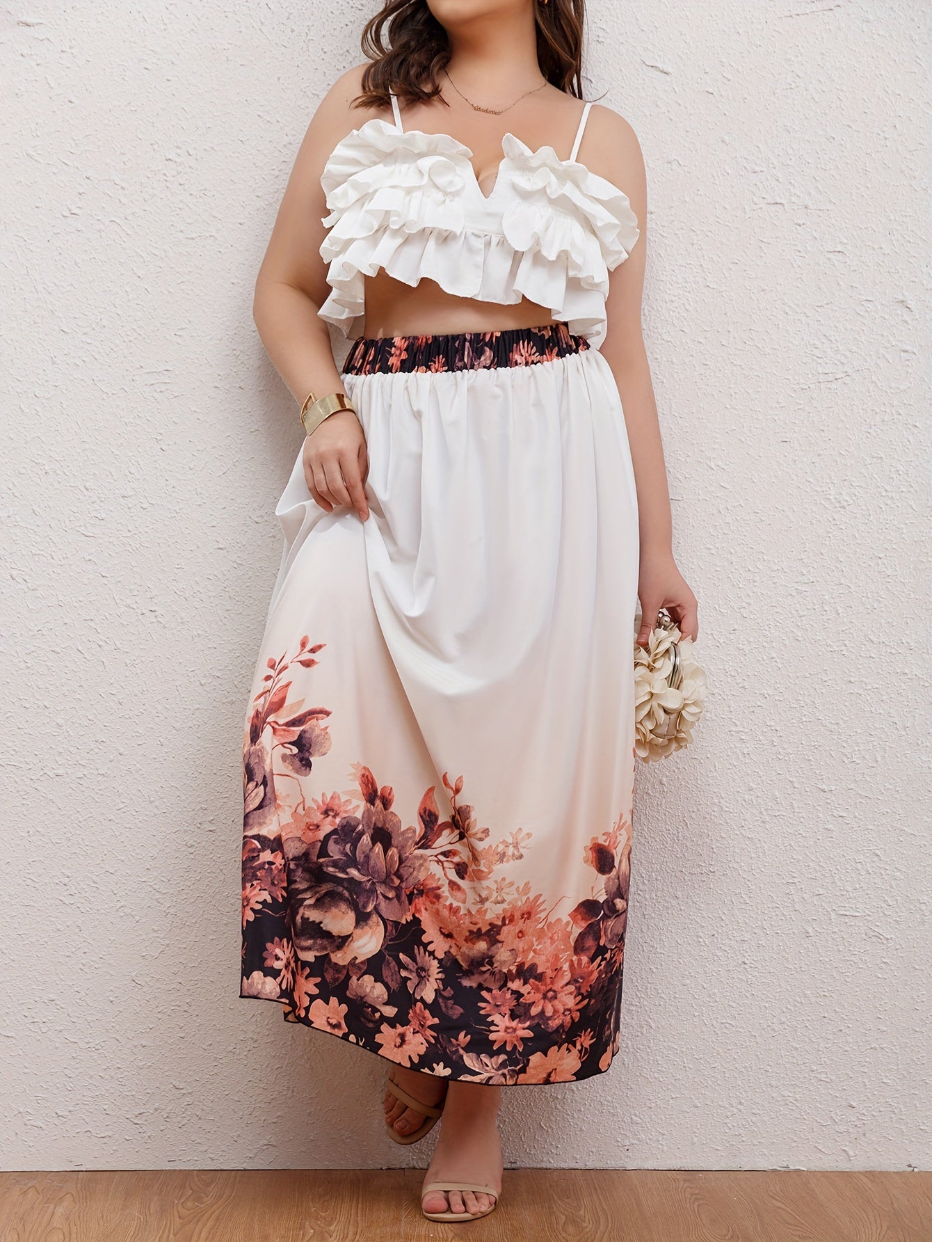 Colorblock Floral Print Maxi Skirt