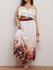 Colorblock Floral Print Maxi Skirt