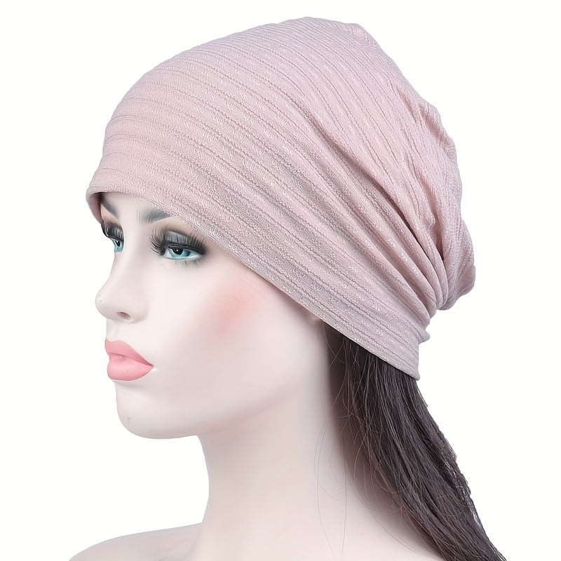 Slouch Striped Beanie Solid Elastic Head Wrap Women Turban Cap