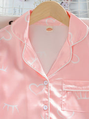 Girl's Heart & Eyelashes Print Pajama Set