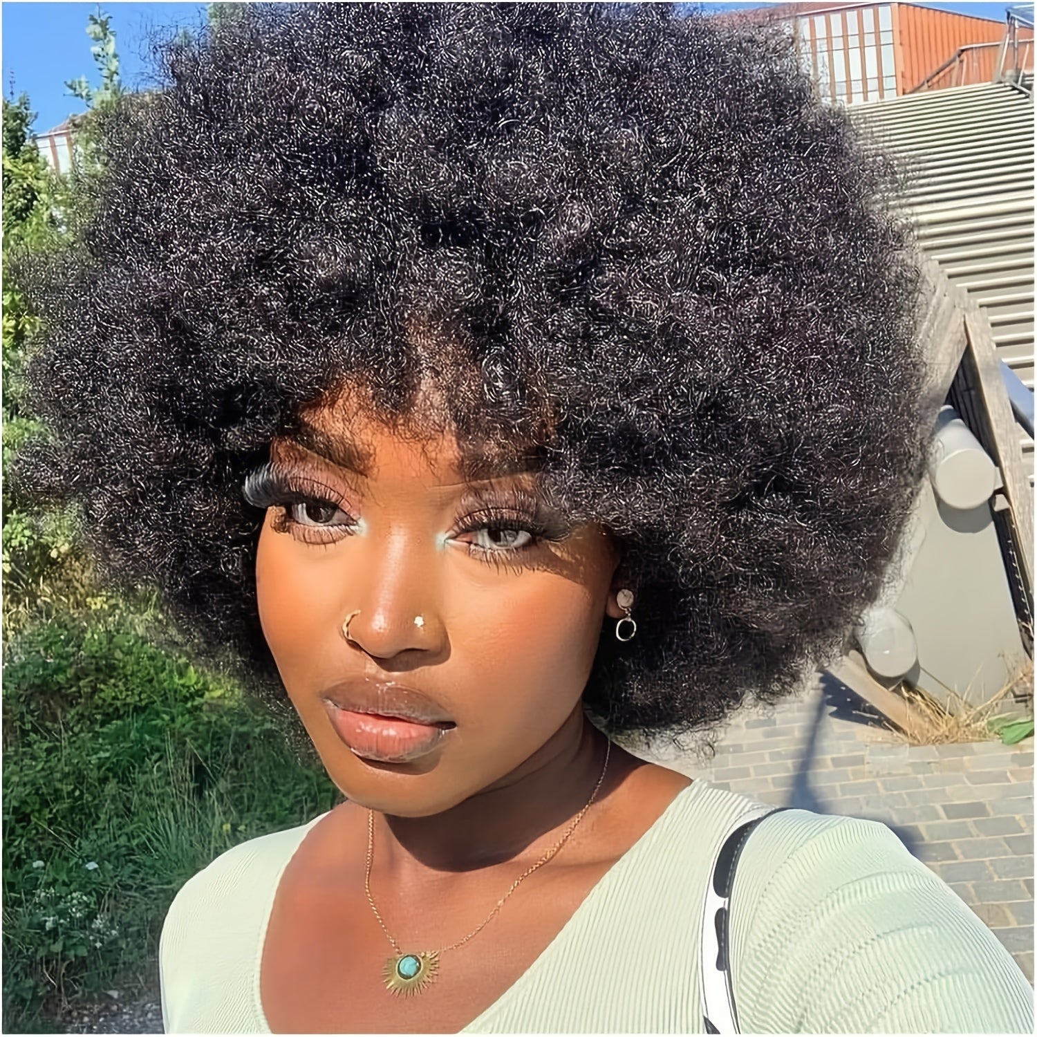 Short Afro Kinky Curly Wig With Bangs Brazilian Virgin Human Hair Wigs For Women