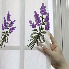 Embroidered Curtain Purple Lavender Flower Tulle Sheer Curtain