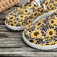 Flower & Leopard Print Canvas Casual Lace Up Low Top Shoes