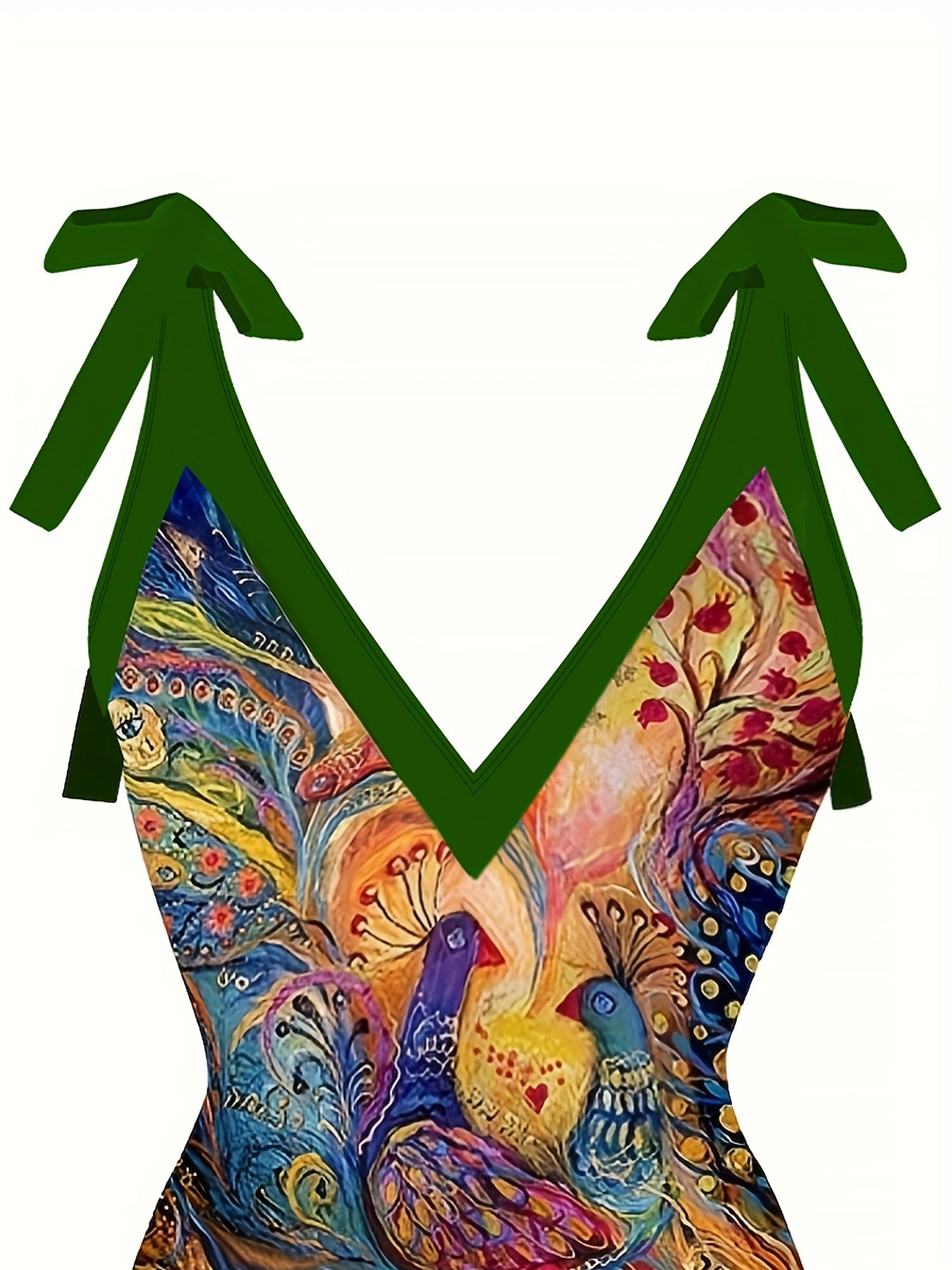 Peacock Print One Piece Swimsuit & Cover Up Skirt Set