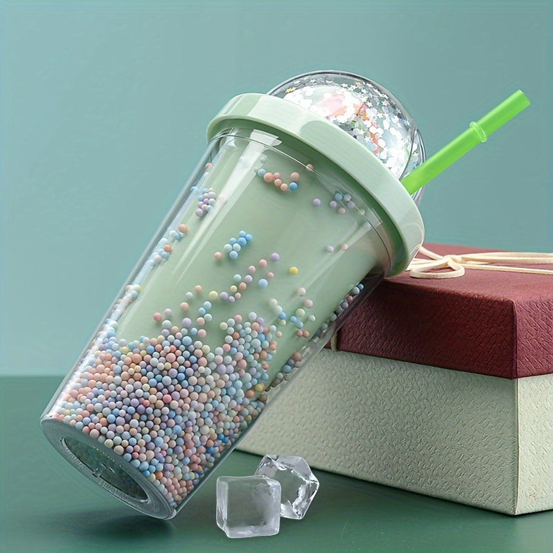 500ml Rainbow Bubble Double Layer Water Cup Large Capacity