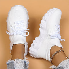 Women's Breathable Knit Sneakers Low Top Lace Up Shoes