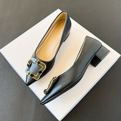 Women's Metallic Buckle Slip On Block Heel Shoes