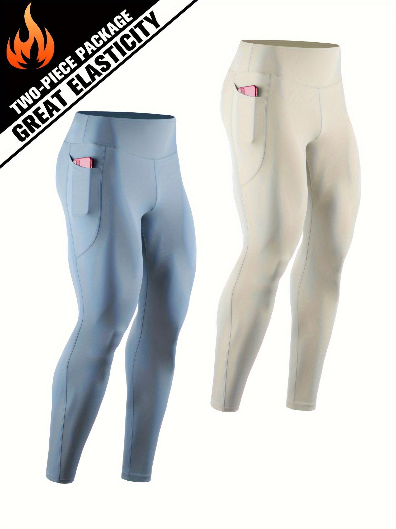 Men's Solid Pocket Leggings Active Quick Drying Sports Compression Pants