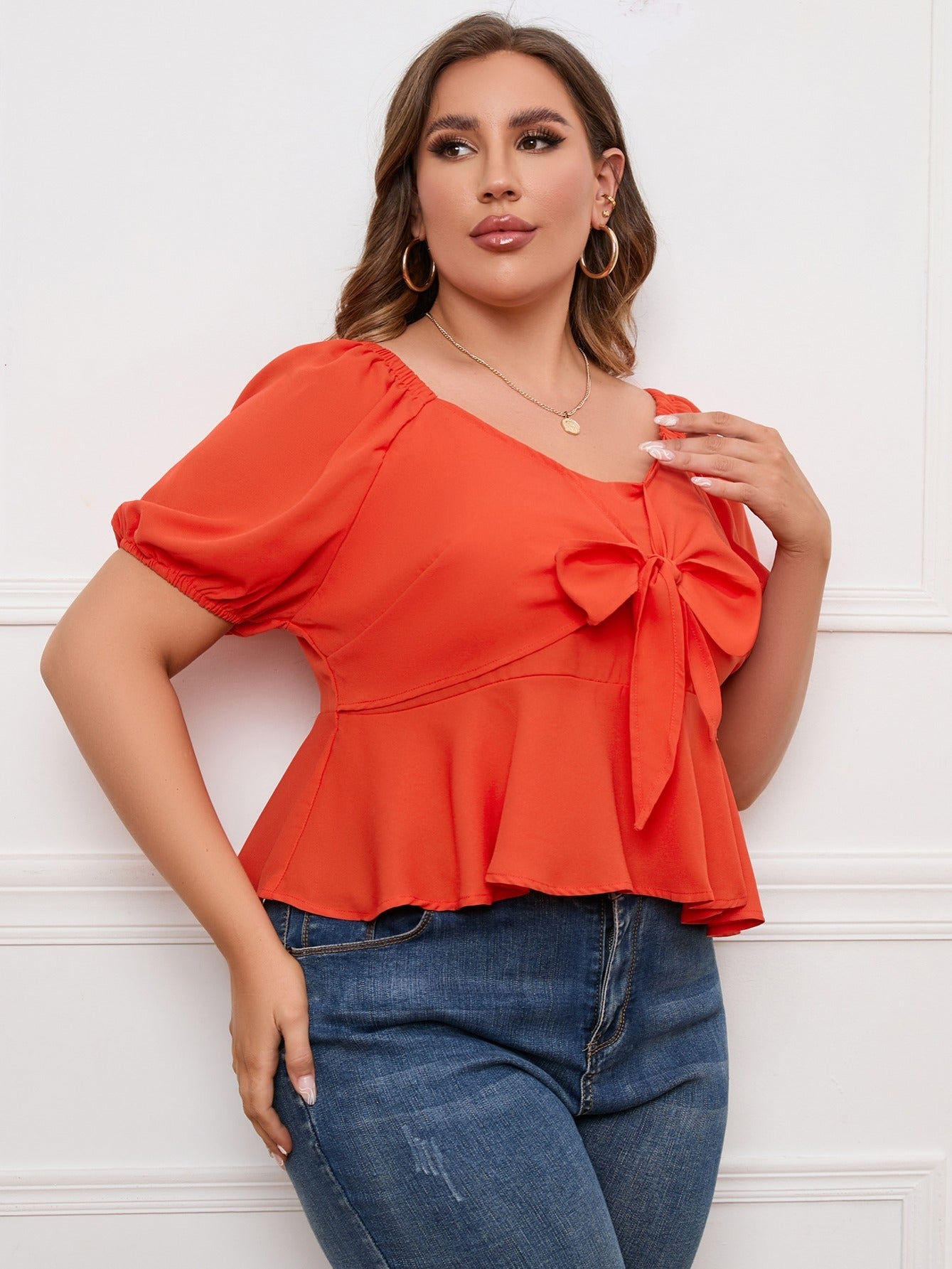 Bow Front Lantern Sleeve Blouse