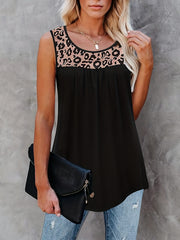 Leopard Print Crew Neck Tank Top Sleeveless Casual Summer Top