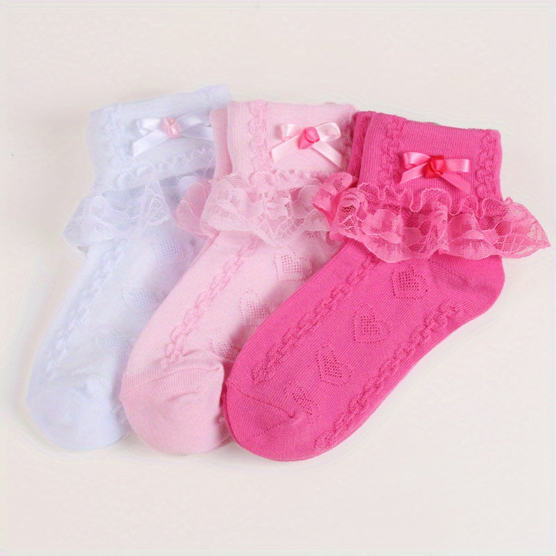 Girls Ruffle Lace Trims Dance Socks - Mesh Thin Crew Socks for Spring