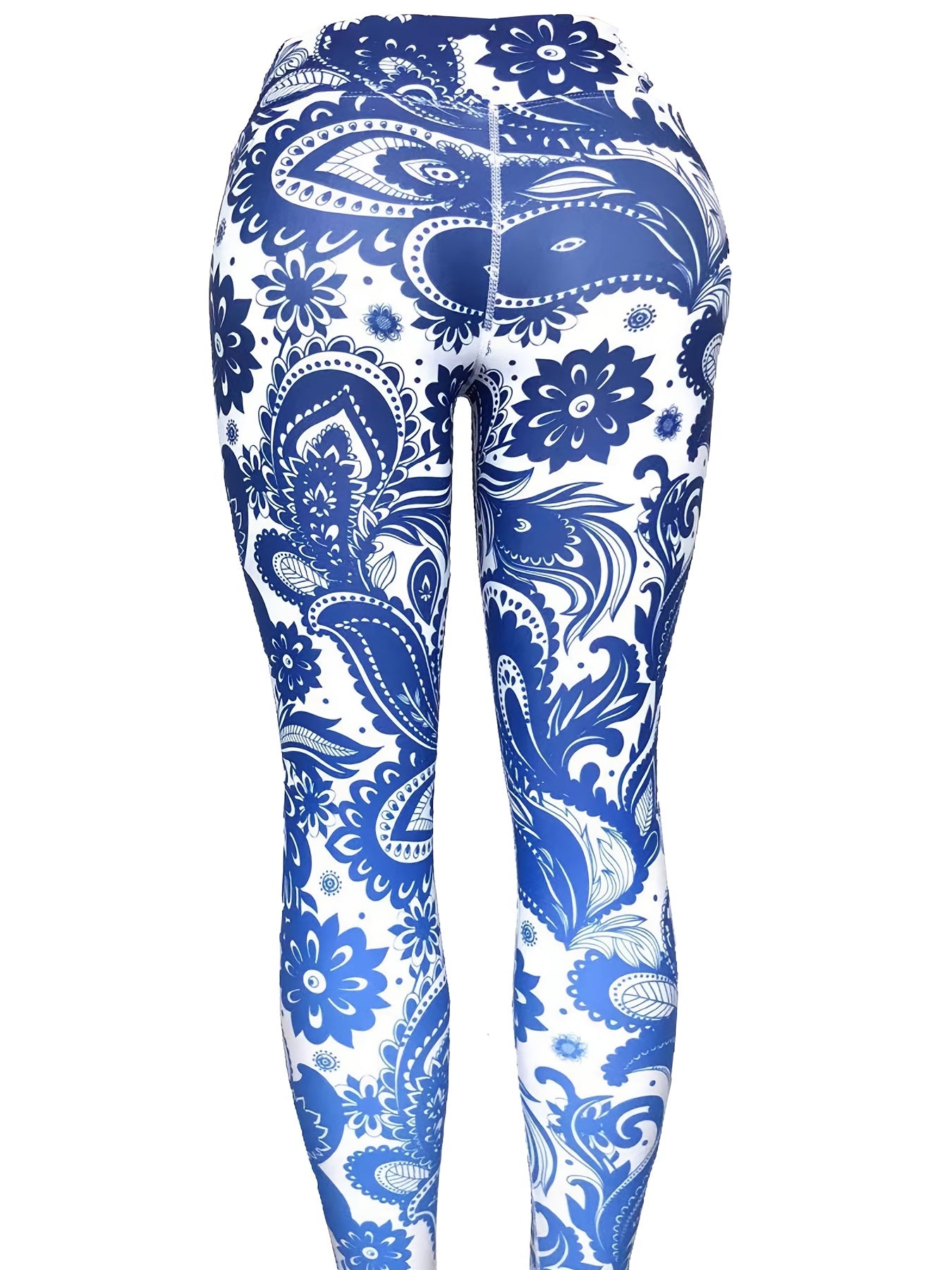 Porcelain Print Cropped Yoga Pants Stretchy Fitness Leggings
