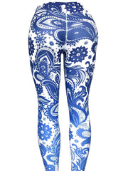 Porcelain Print Cropped Yoga Pants Stretchy Fitness Leggings