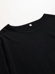 Solid Long Sleeve Round Neck Dress With Pockets