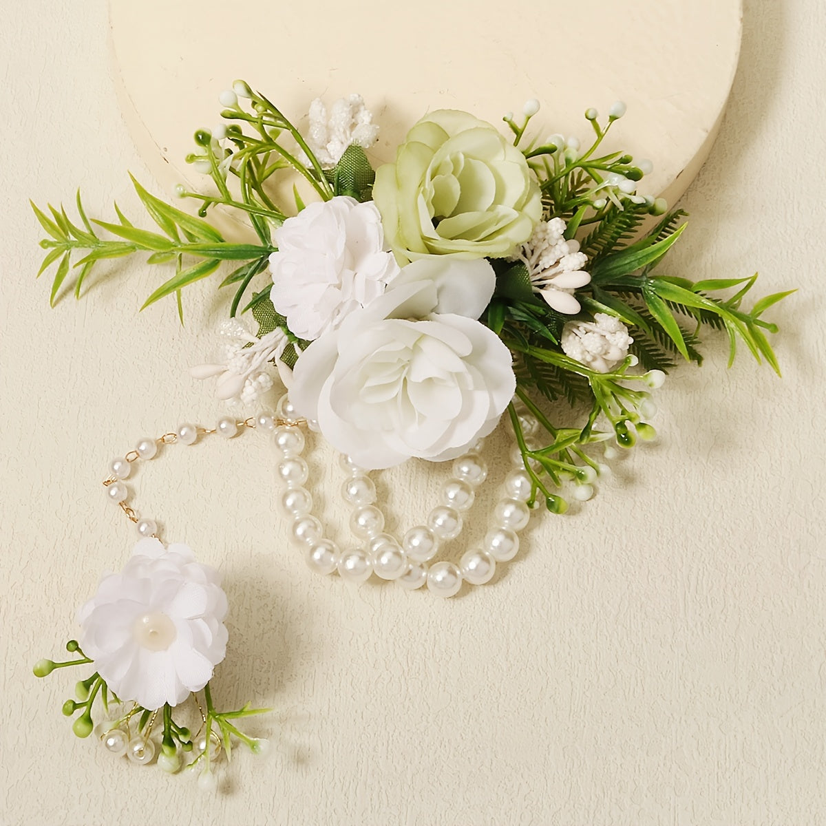 Rose Girls Bridesmaid Wrist Flowers Faux Pearl Bracelet Wedding