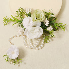Rose Girls Bridesmaid Wrist Flowers Faux Pearl Bracelet Wedding
