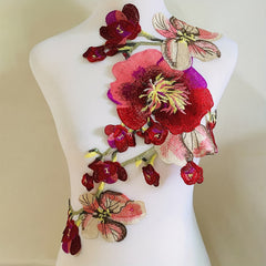 Water Soluble 3D Peony Embroidered Applique Patch for Dress Skirt Wedding