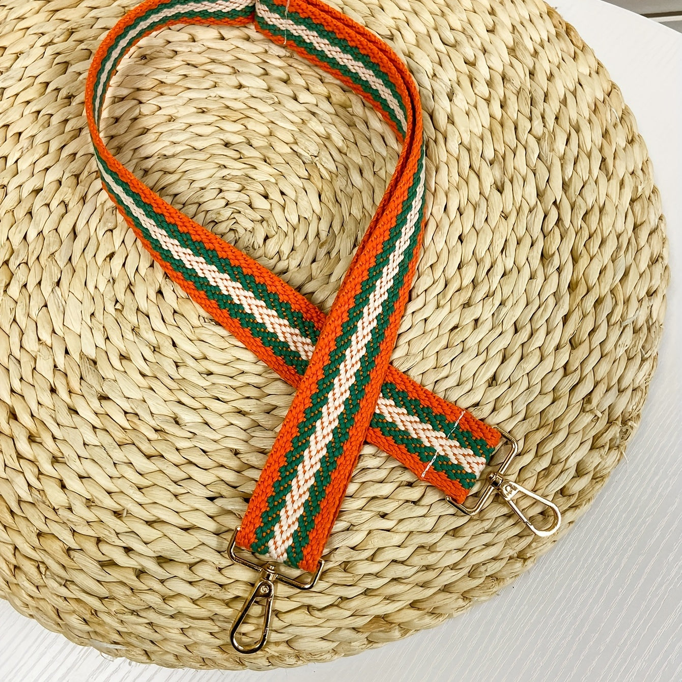 Colorblock Straw Bag Strap Adjustable For Shoulder Bag