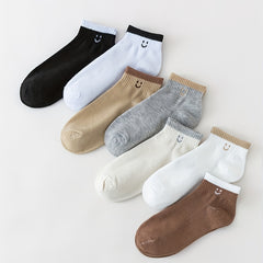 7 Pairs Smiling Face Print & Crew Short Socks Women's Stockings