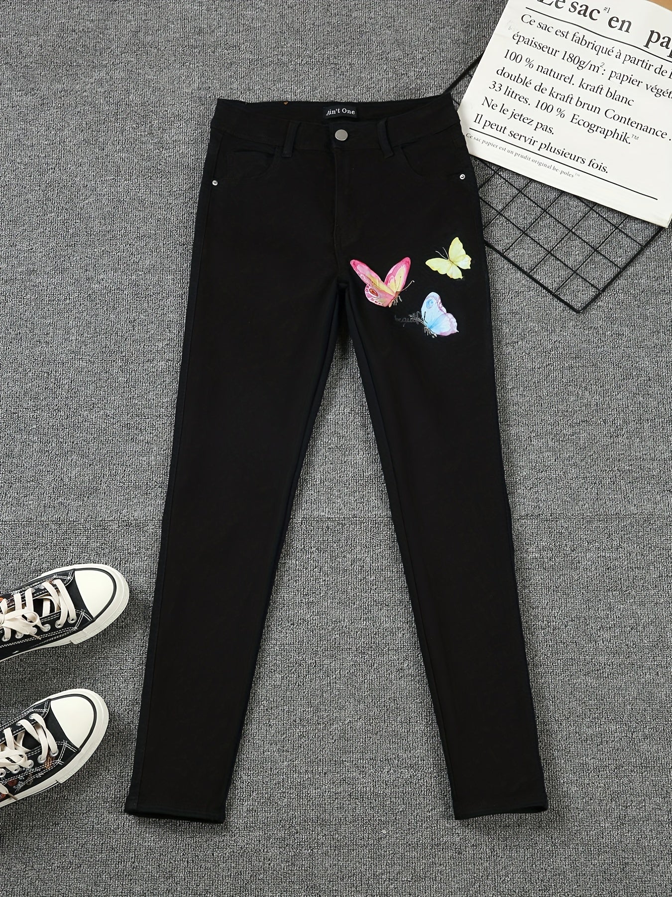 Butterfly Print Stretchy Denim Pants Skinny Jeans