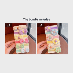 6pcs Colorful Bowknot & Flower Hair Ropes Elastic Ties