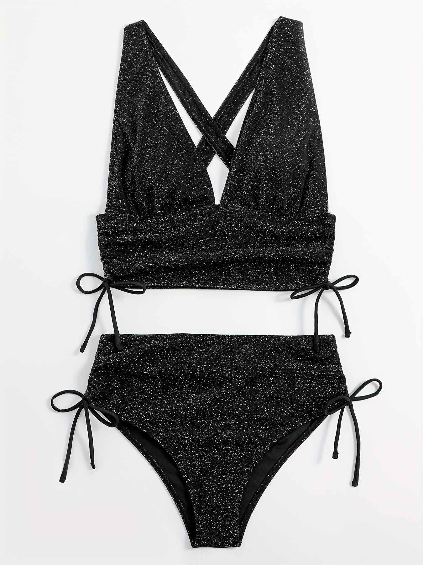 Criss Cross V Neck Bikini Set High Cut Swimsuit