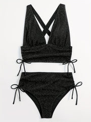 Criss Cross V Neck Bikini Set High Cut Swimsuit