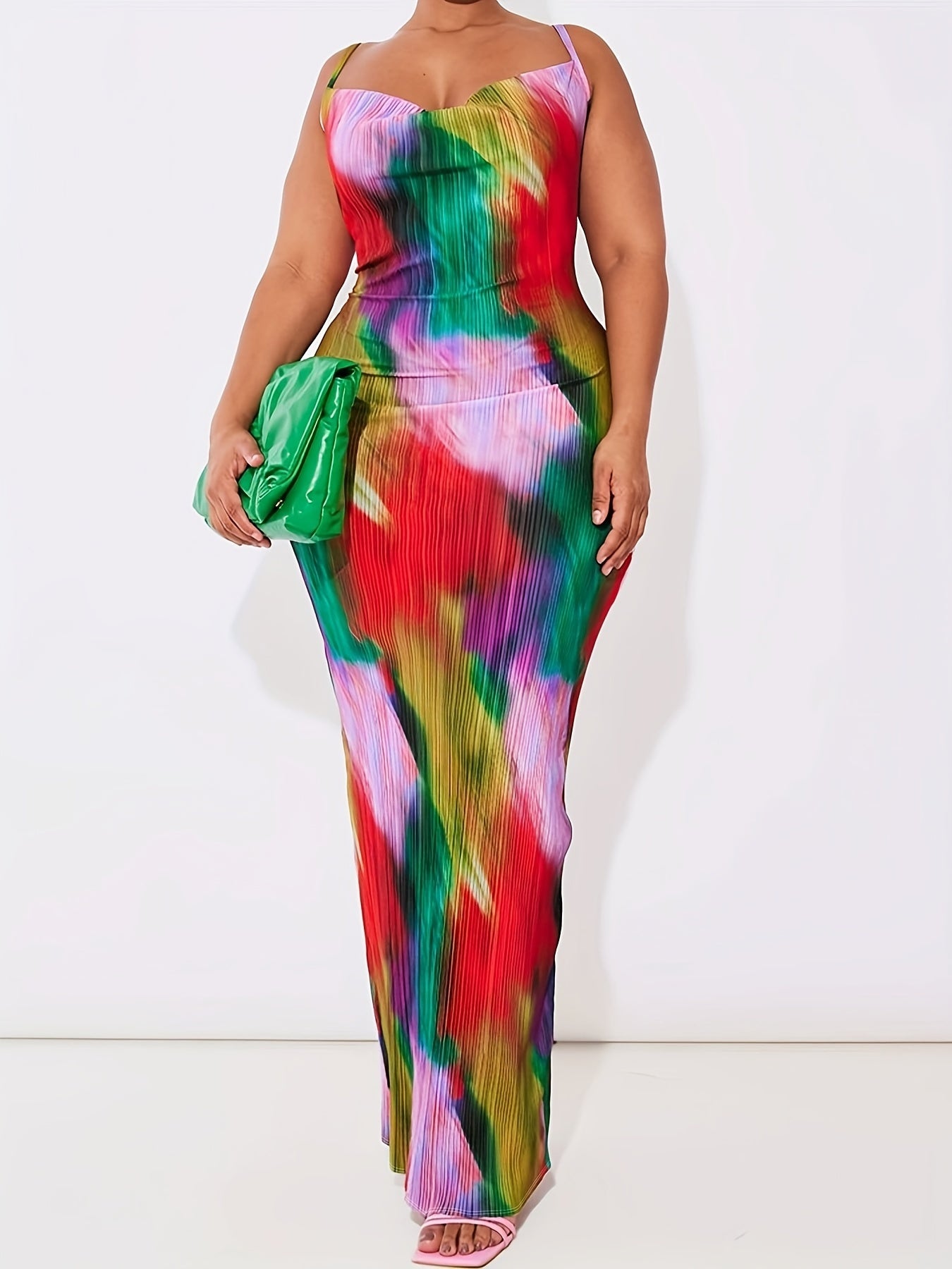 Tie Dye Cowl Neck Bodycon Maxi Dress
