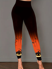 Women's Plus Colorblock Pumpkin & Ombre Print High Rise Leggings
