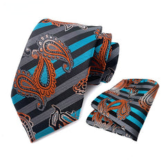Men's Jacquard Tie Square Set Floral Wedding Tie Pocket Square