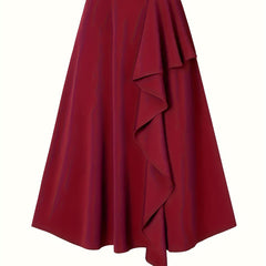 Solid High Waist Ruffled A Line Skirt