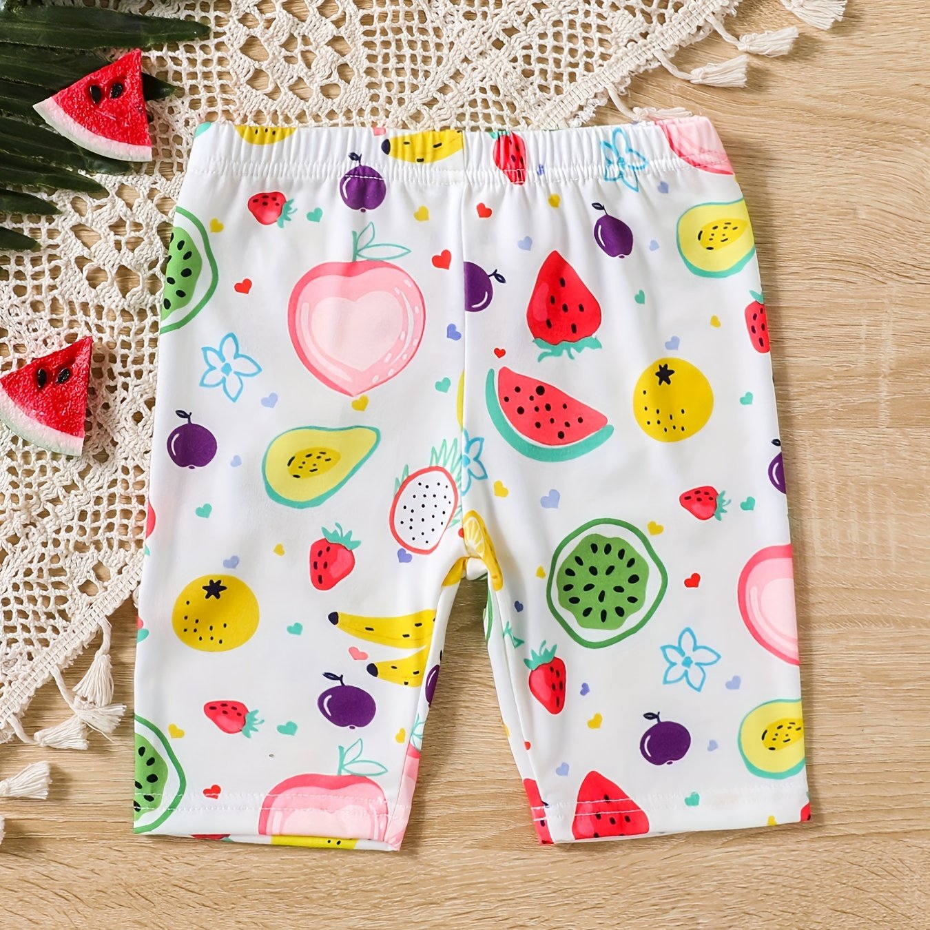 Toddler Girls Fruit Graphic Elastic Waist Casual Sports Biker Shorts