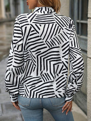 Women's Stripe Print Long Sleeve Notched Neck Blouse