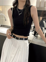 Solid Tank Top Crew Neck Sleeveless Summer Top