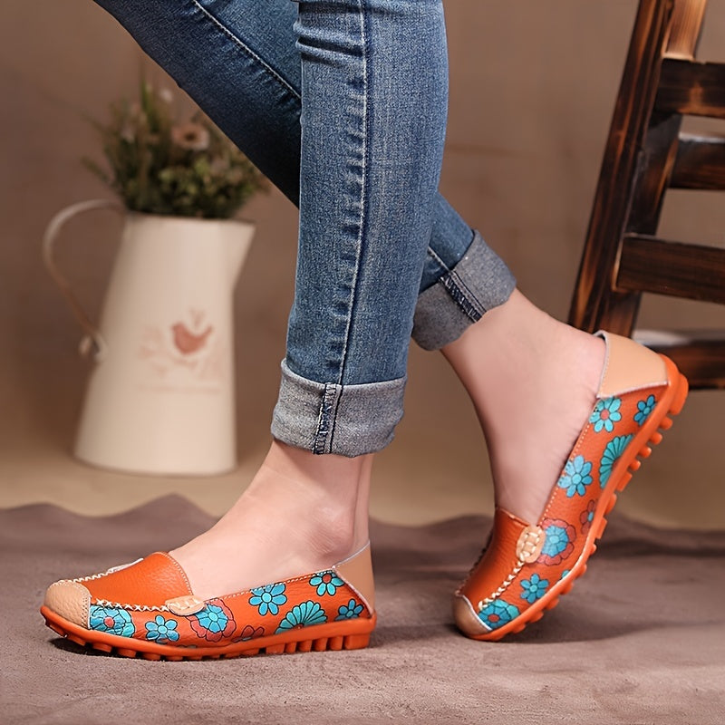 Women's Floral Print Flat Boat Shoes Lightweight Anti Slip Slip On Loafers