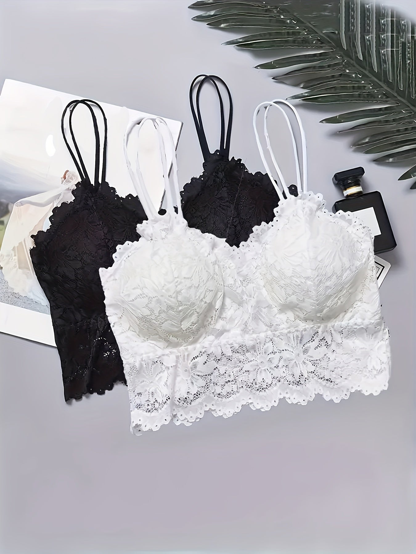 2pcs Lace Wireless Bras Comfy Scallop Trim Bra Women's Lingerie