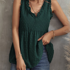 Chiffon V Neck Tank Top Casual Summer Sleeveless Loose Fit