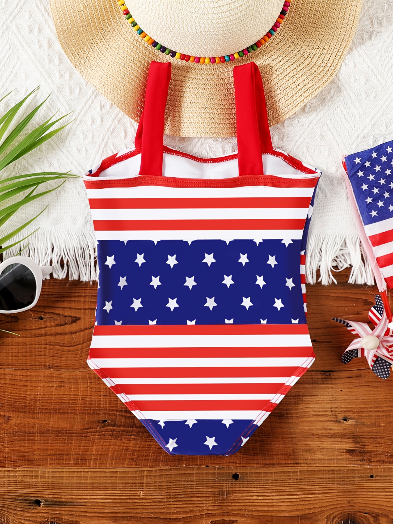 Toddler Girls Independence Stripe Star Print Onesie Swimsuit